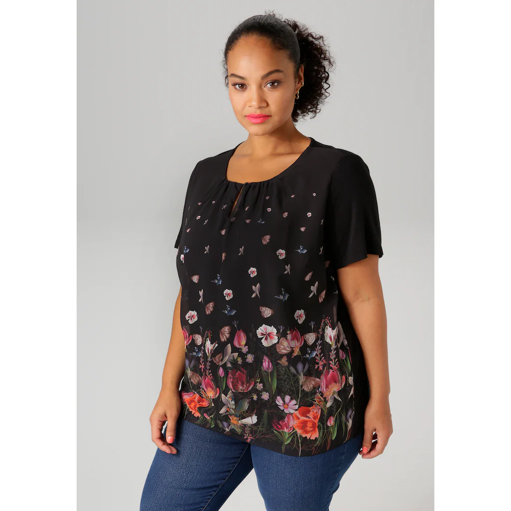 Aniston PLUS Shirtbluse mit farbenfroher Blumenwiese bedruckt - NEUE KOLLEKTION