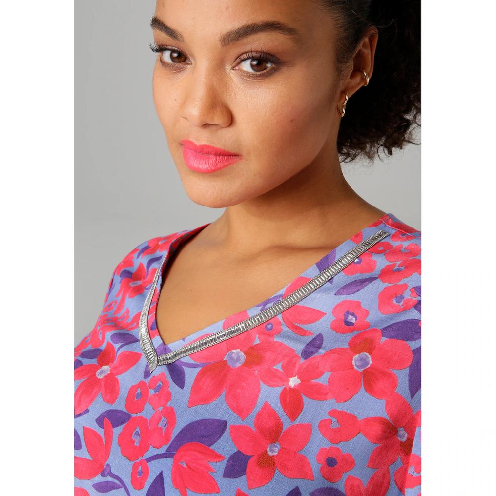 Aniston PLUS Shirtbluse Mit Glitzernden Schmuckbändern Am V-Ausschnitt - NEUE KOLLEKTION