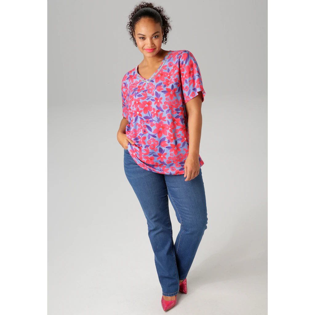 Aniston PLUS Shirtbluse Mit Glitzernden Schmuckbändern Am V-Ausschnitt - NEUE KOLLEKTION