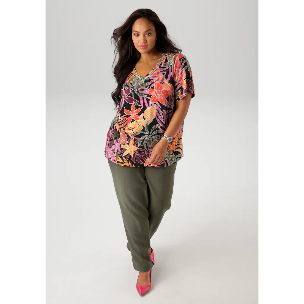 Aniston PLUS Shirtbluse Mit Glitzernden Schmuckbändern Am V-Ausschnitt - NEUE KOLLEKTION