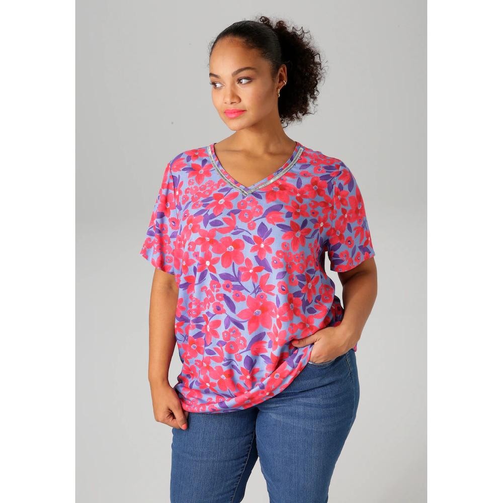 Aniston PLUS Shirtbluse mit glitzernden Schmuckbändern am V-Ausschnitt - NEUE KOLLEKTION