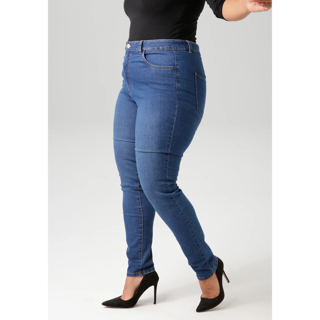 Aniston PLUS Skinny-fit-Jeans Regular Waist - In Dezenter Used-Waschung - NEUE KOLLEKTION