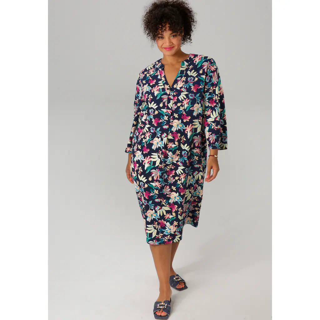 Aniston PLUS Sommerkleid Mit Farbharmonischem Blüten Druck - NEUE KOLLEKTION