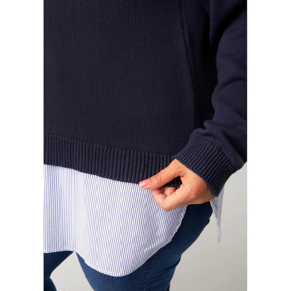 Aniston PLUS Strickpullover Mit Gestreiftem Bluseneinsatz Am Saum - NEUE KOLLEKTION
