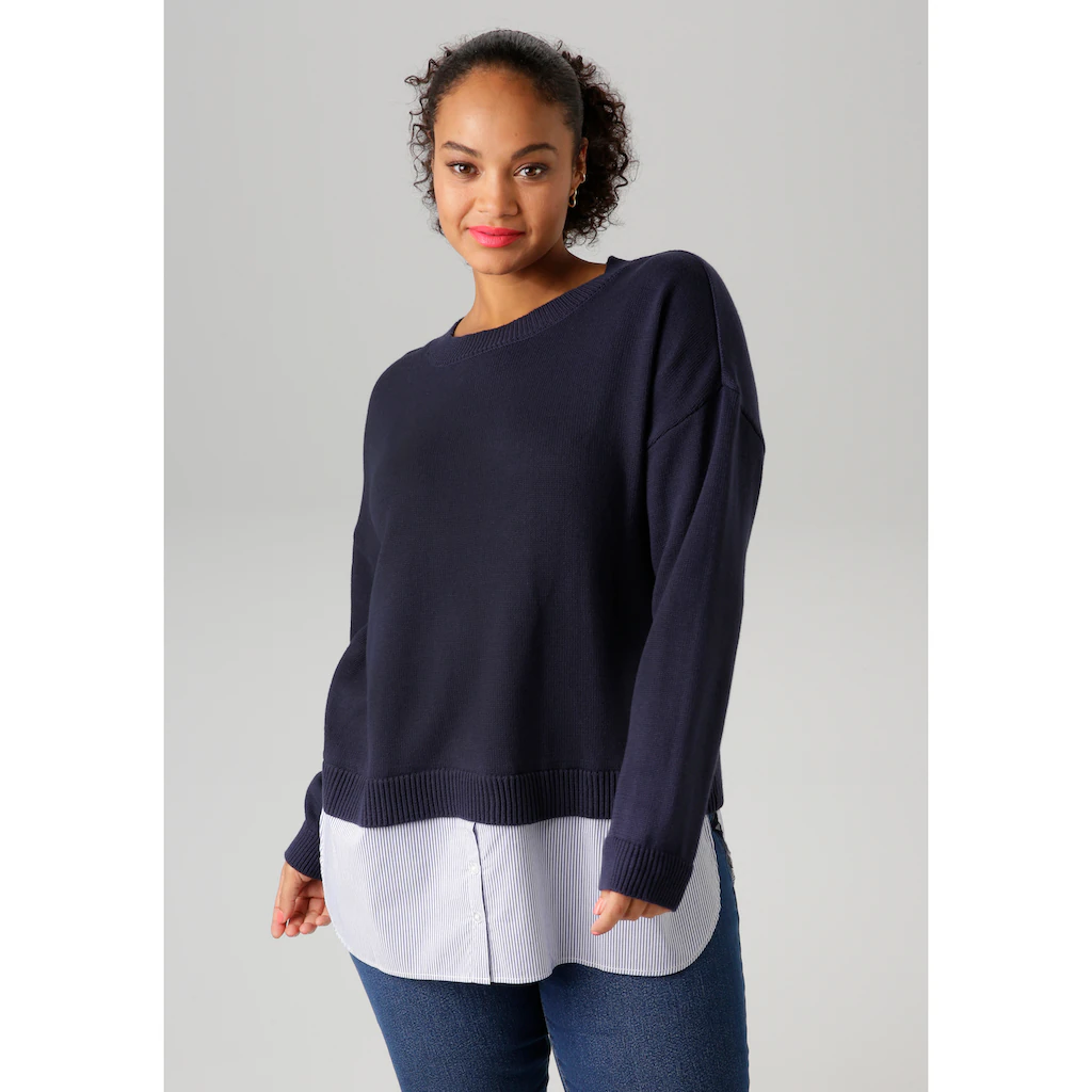 Aniston PLUS Strickpullover mit gestreiftem Bluseneinsatz am Saum - NEUE KOLLEKTION
