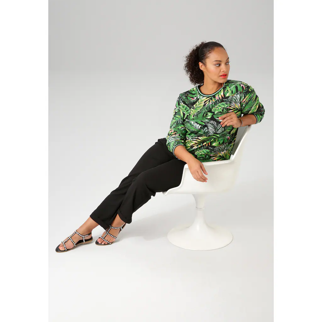 Aniston PLUS Sweatshirt Mit Farbenfrohen Tropischen Blättern Bedruckt - NEUE KOLLEKTION