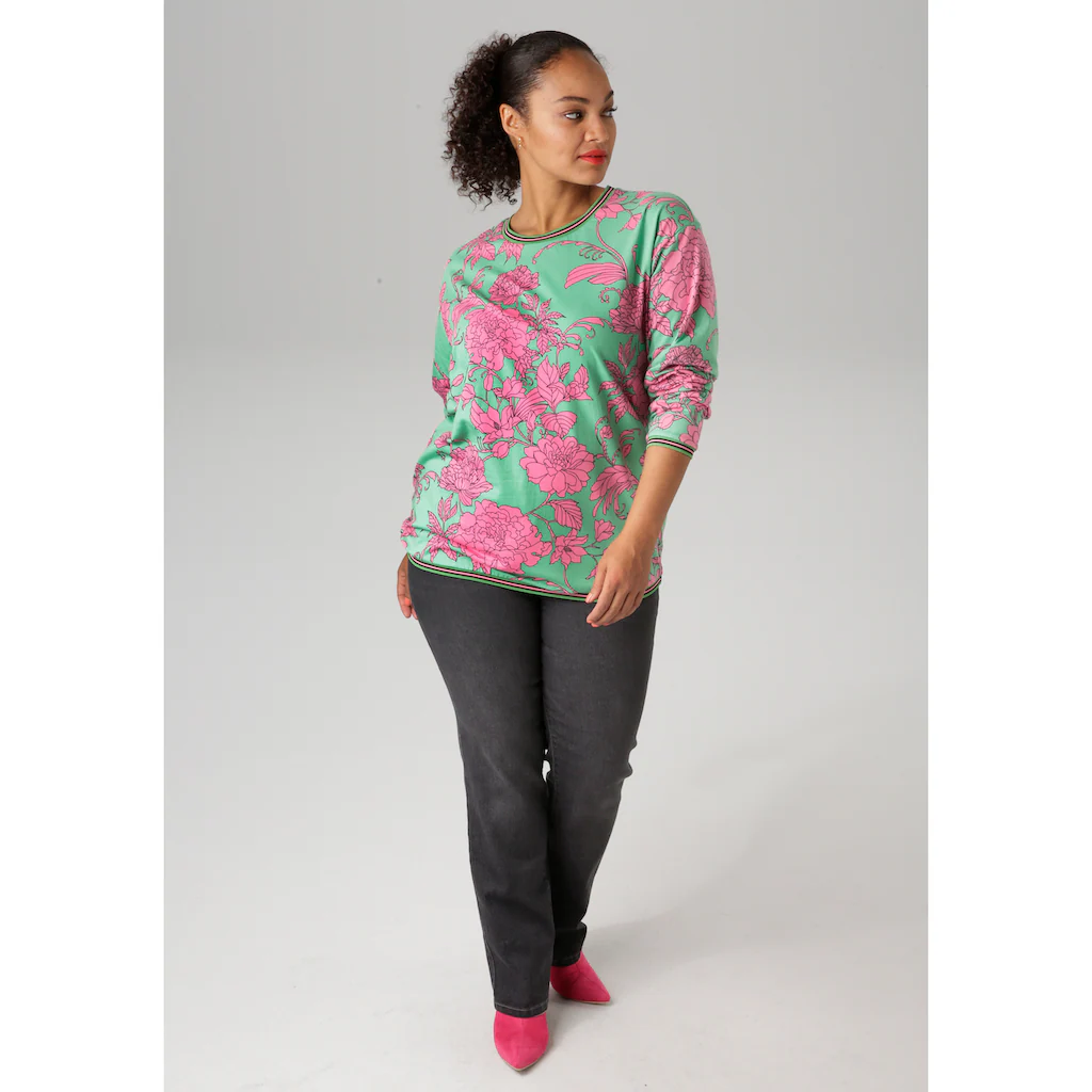 Aniston PLUS Sweatshirt Mit Großflächigen Grafischen Blumen Bedruckt - NEUE KOLLEKTION