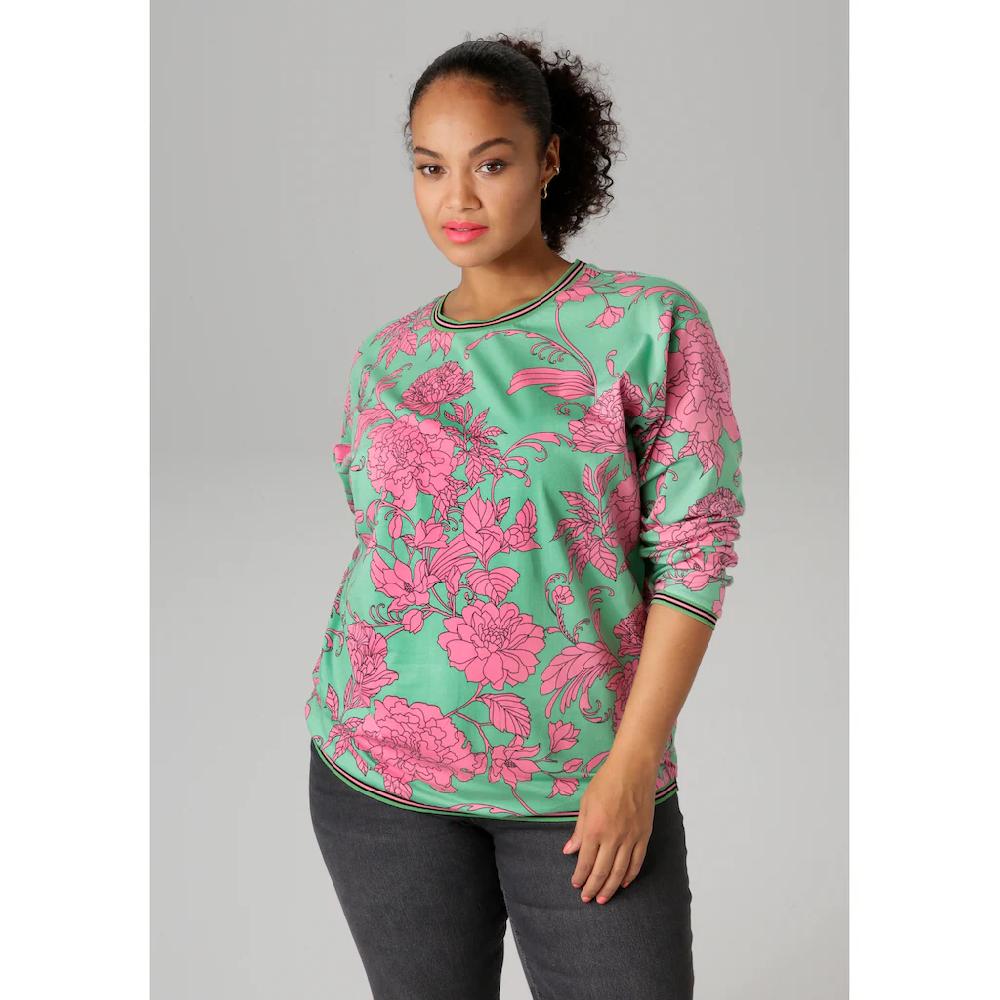 Aniston PLUS Sweatshirt mit großflächigen grafischen Blumen bedruckt - NEUE KOLLEKTION