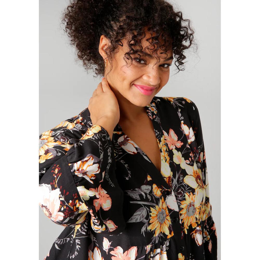 Aniston PLUS Tunikakleid Mit Farbenfrohem Großflächigem Blumendruck - NEUE KOLLEKTION