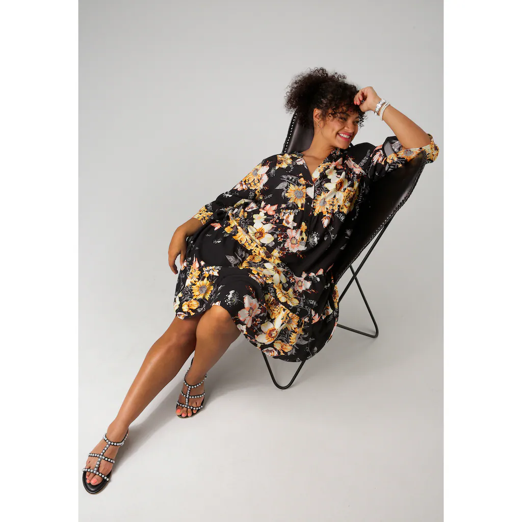 Aniston PLUS Tunikakleid Mit Farbenfrohem Großflächigem Blumendruck - NEUE KOLLEKTION