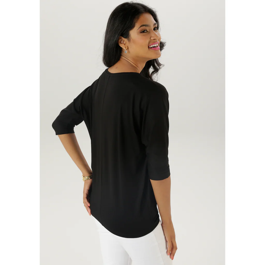 Aniston SELECTED 3/4-Arm-Shirt Mit Goldfarbigen Herzen Und Statementspruch - NEUE KOLLEKTION