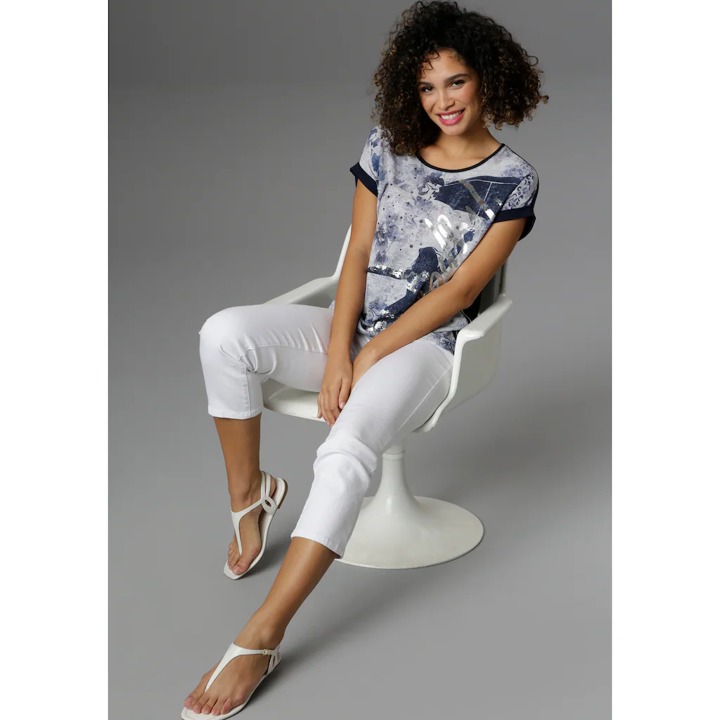 Aniston SELECTED Blusenshirt Mit Seitlichen Galonstreifen Und Glitzersteinchen