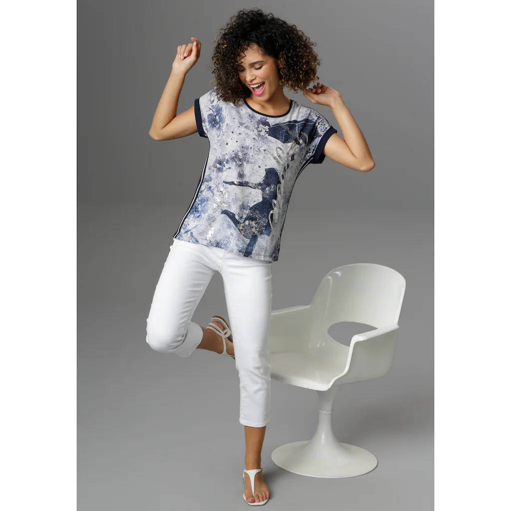 Aniston SELECTED Blusenshirt mit seitlichen Galonstreifen und Glitzersteinchen