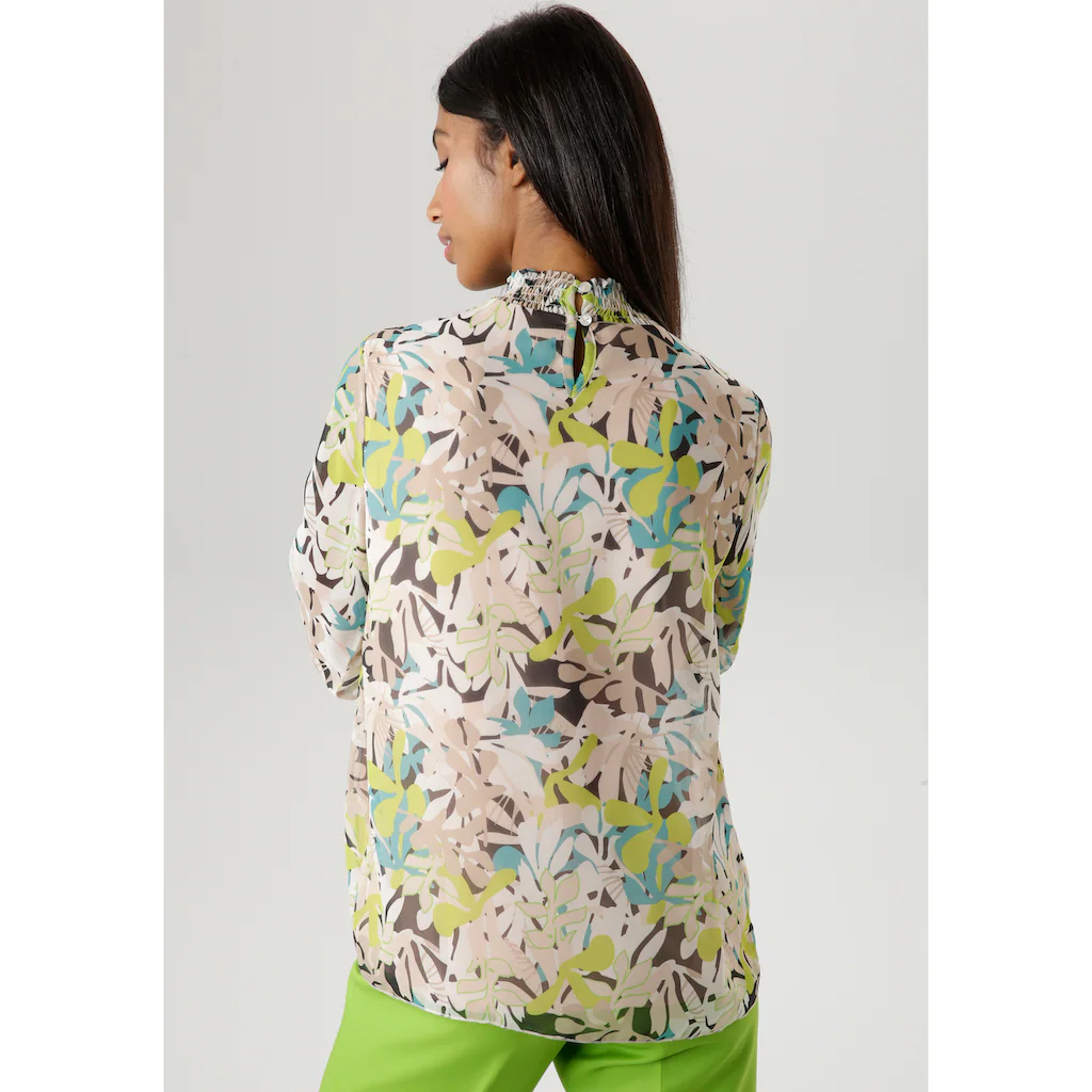 Aniston SELECTED Chiffonbluse Mit Blätterdruck Und Smokbündchen