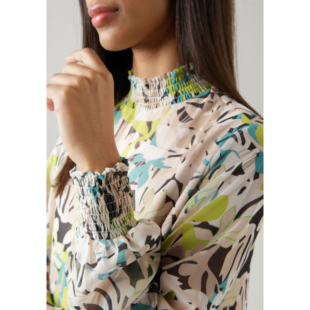 Aniston SELECTED Chiffonbluse Mit Blätterdruck Und Smokbündchen