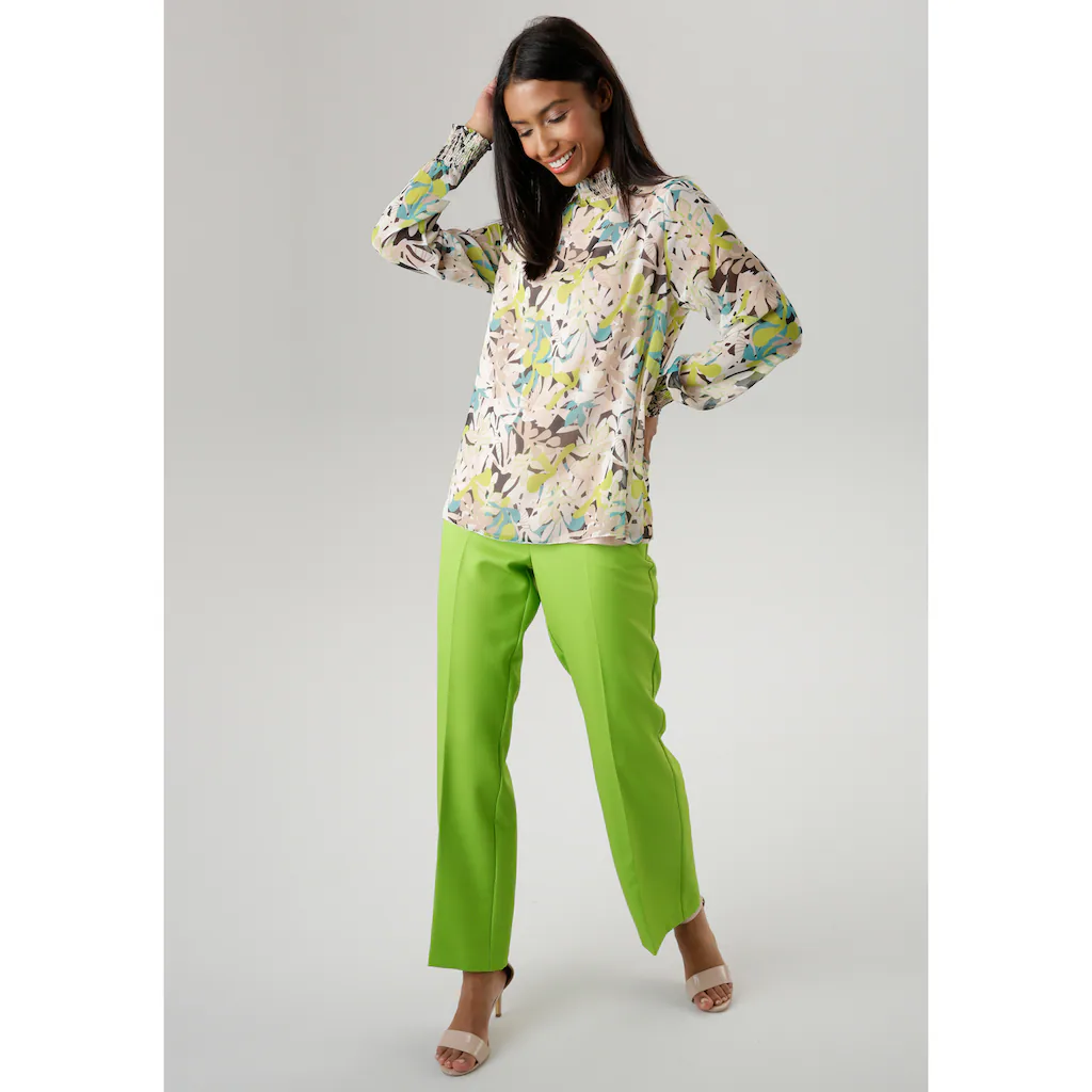 Aniston SELECTED Chiffonbluse Mit Blätterdruck Und Smokbündchen