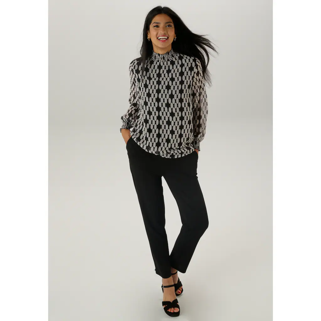 Aniston SELECTED Chiffonbluse Mit Grafischen Muster Und Smok-Einsätzen - NEUE KOLLEKTION