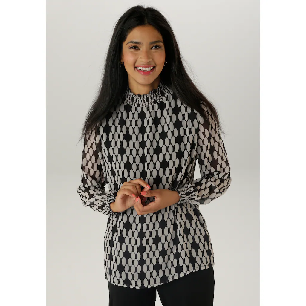 Aniston SELECTED Chiffonbluse mit grafischen Muster und Smok-Einsätzen - NEUE KOLLEKTION