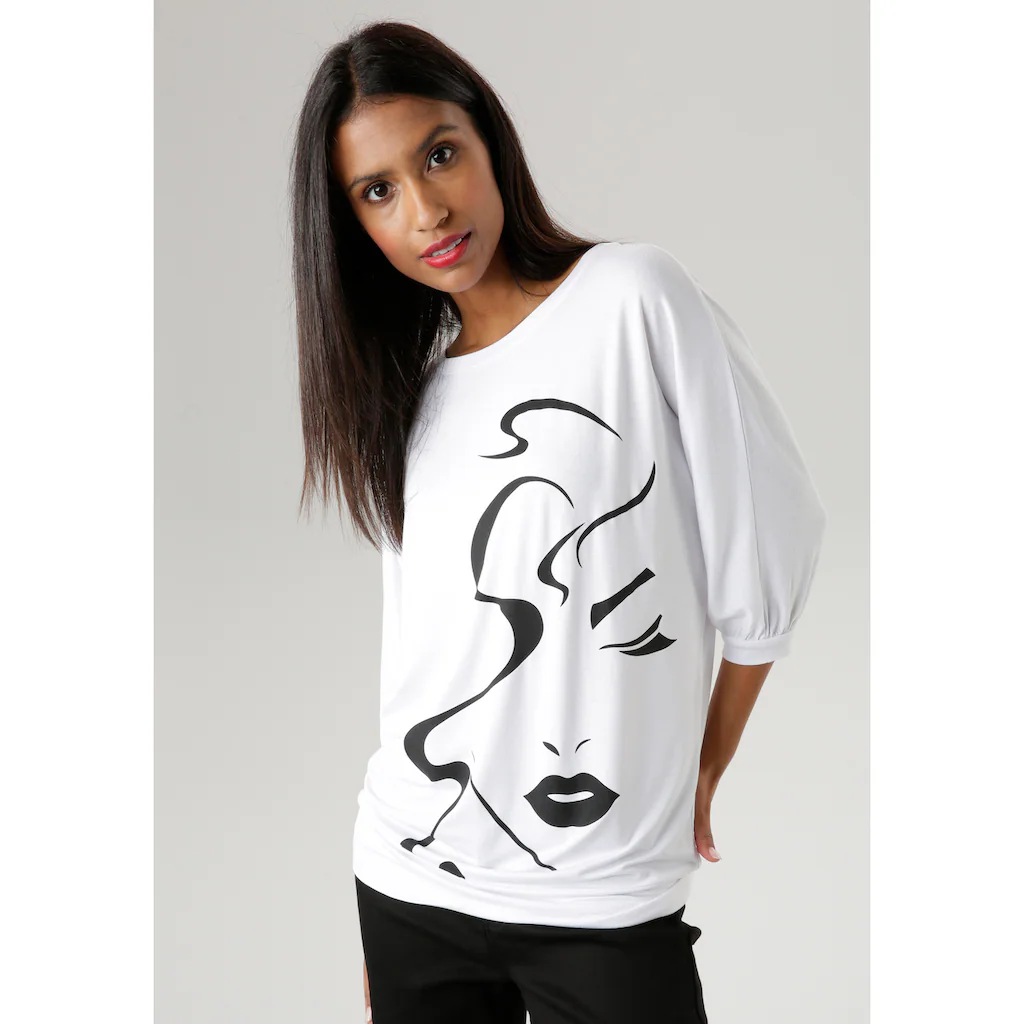 Aniston SELECTED Fledermausshirt mit abstraktem Gesichtsdruck