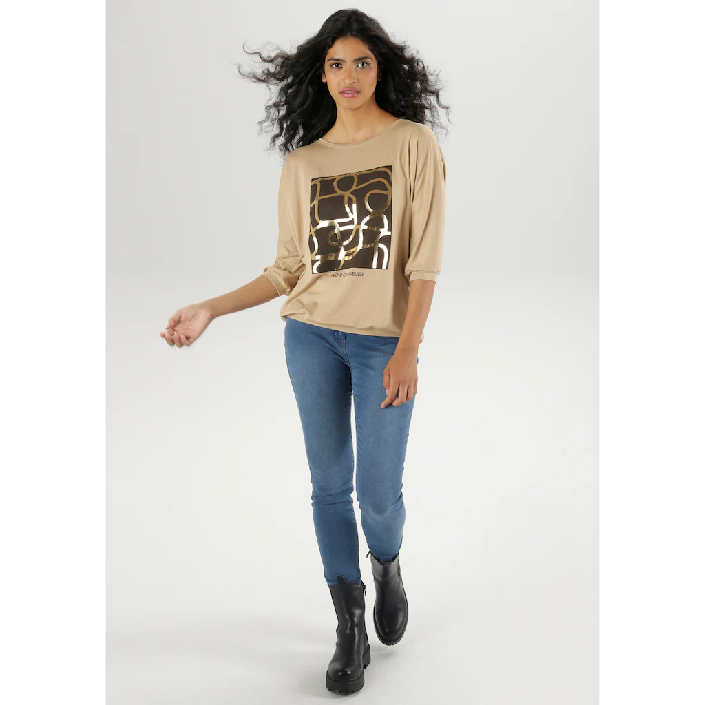 Aniston SELECTED Fledermausshirt Mit Goldfarbenem Folienprint