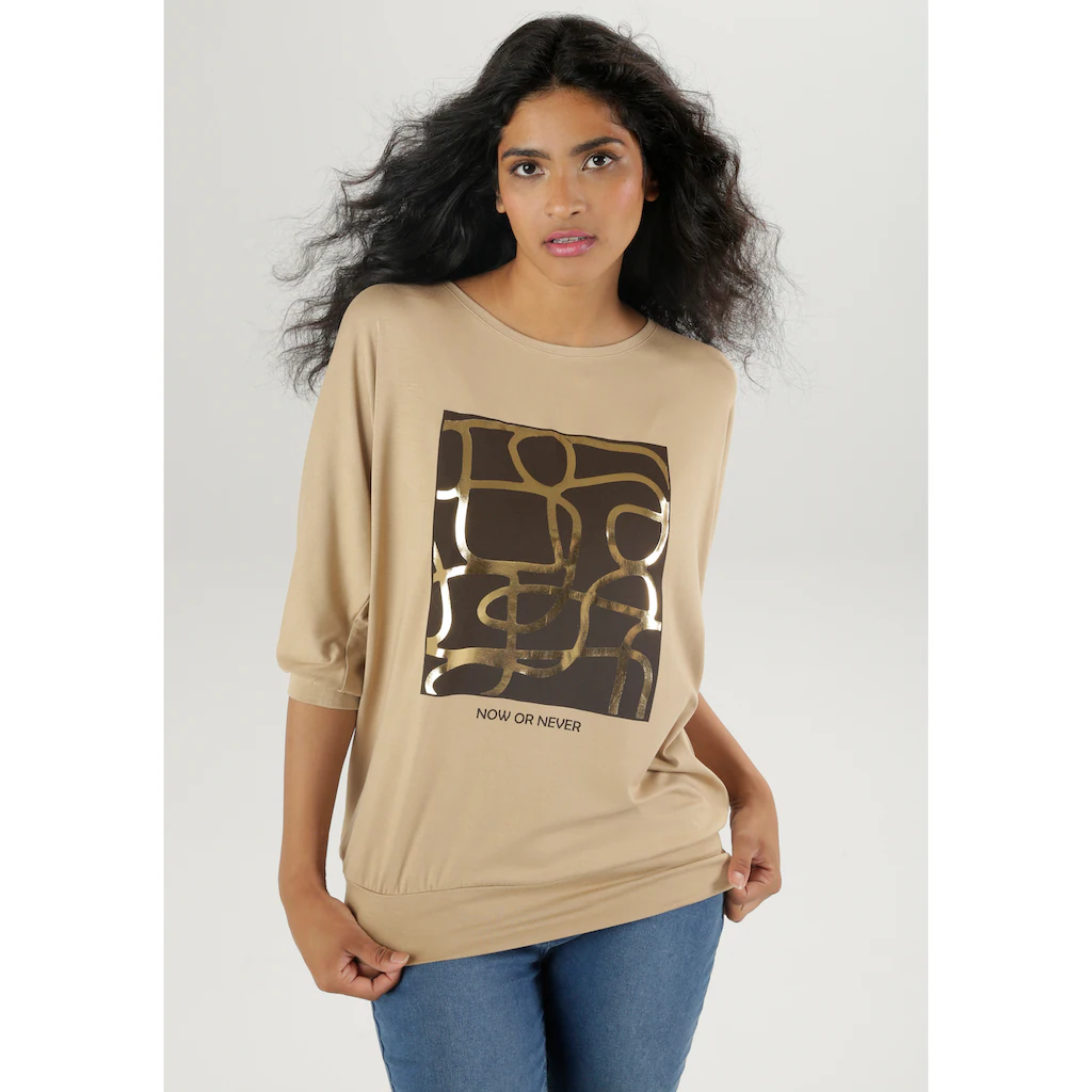Aniston SELECTED Fledermausshirt mit goldfarbenem Folienprint