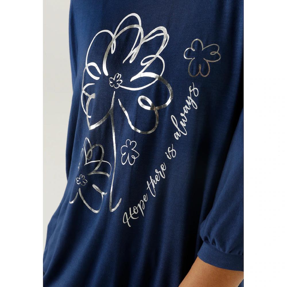Aniston SELECTED Fledermausshirt Teilweise Mit Silberfarbenen Folienprint - NEUE KOLLEKTION