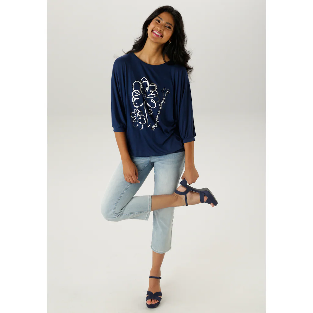 Aniston SELECTED Fledermausshirt Teilweise Mit Silberfarbenen Folienprint - NEUE KOLLEKTION