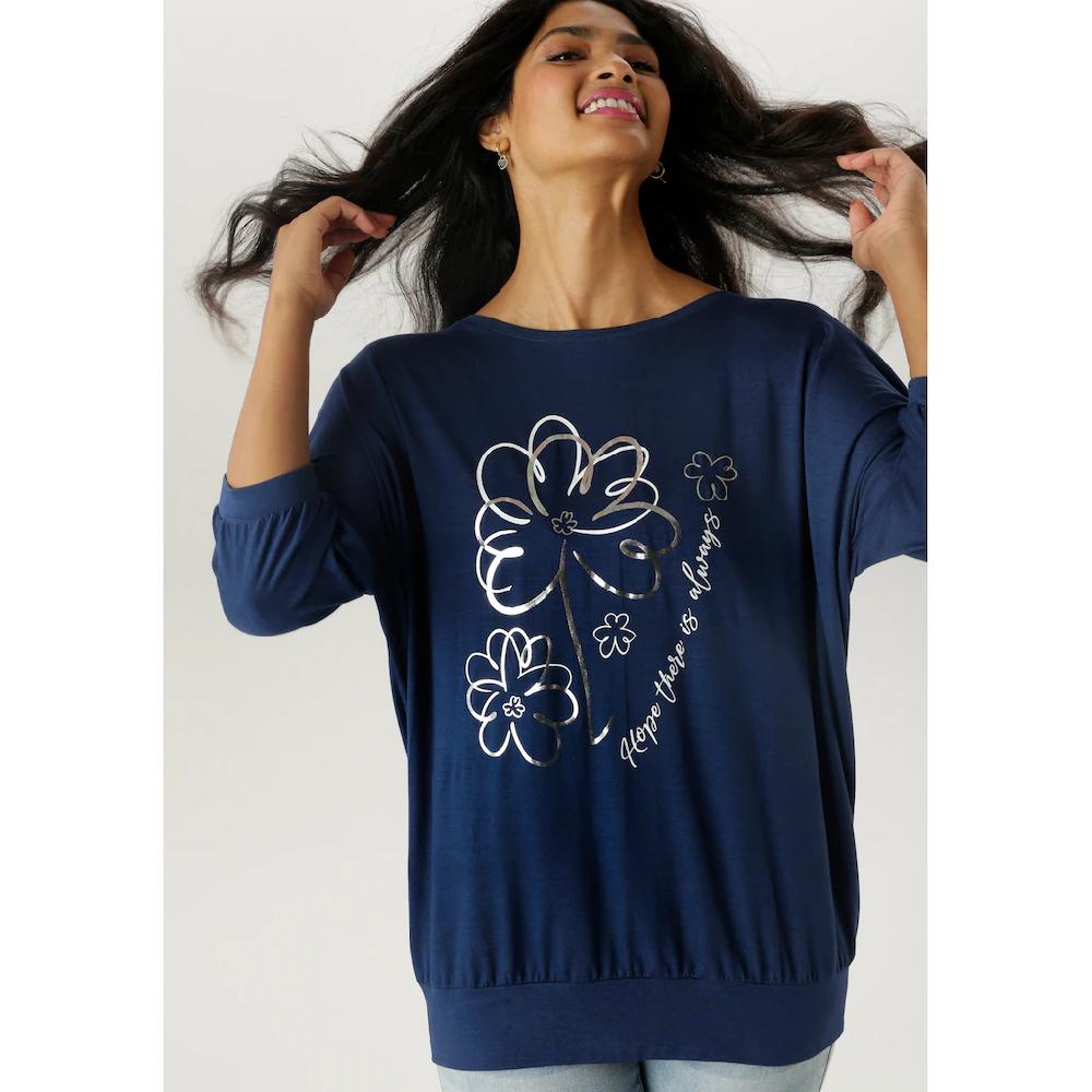 Aniston SELECTED Fledermausshirt teilweise mit silberfarbenen Folienprint - NEUE KOLLEKTION