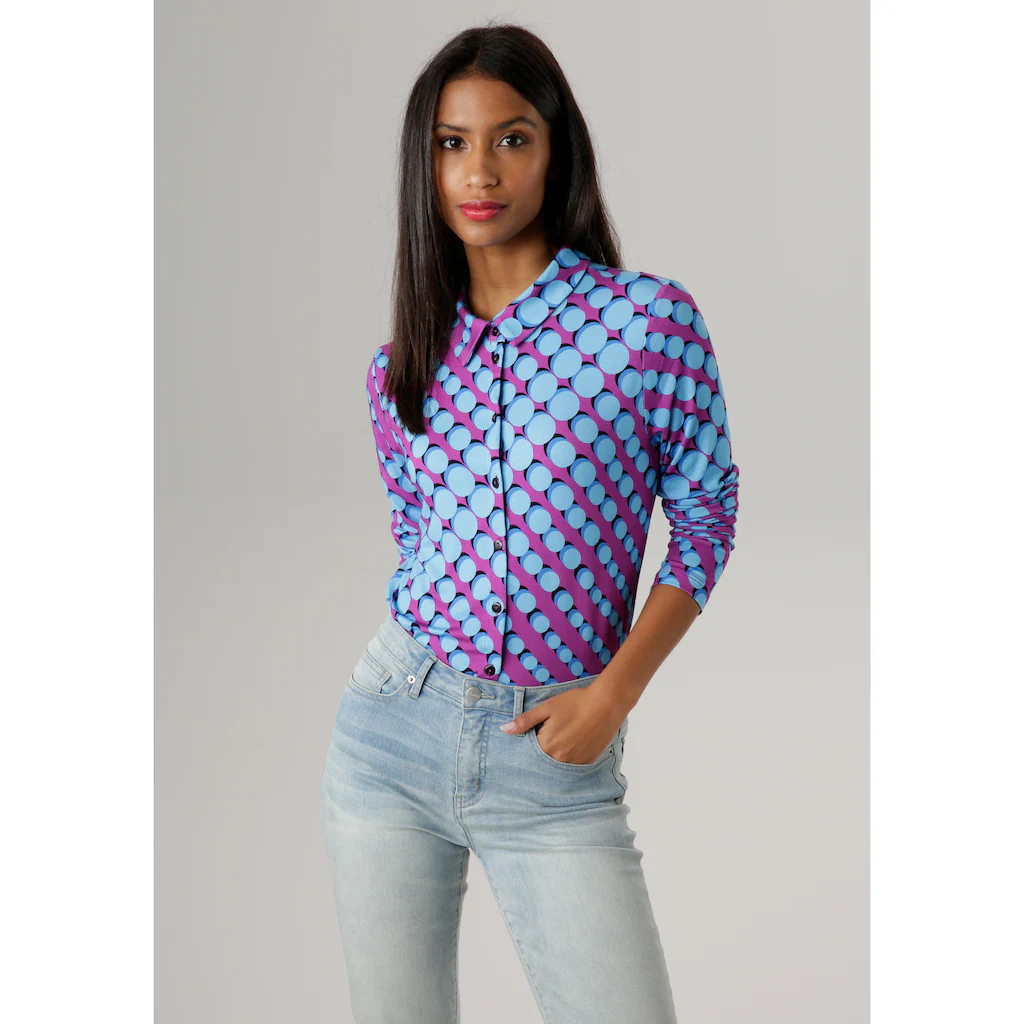 Aniston SELECTED Hemdbluse Aus Elastischem Jersey Mit Retro Punktedruck