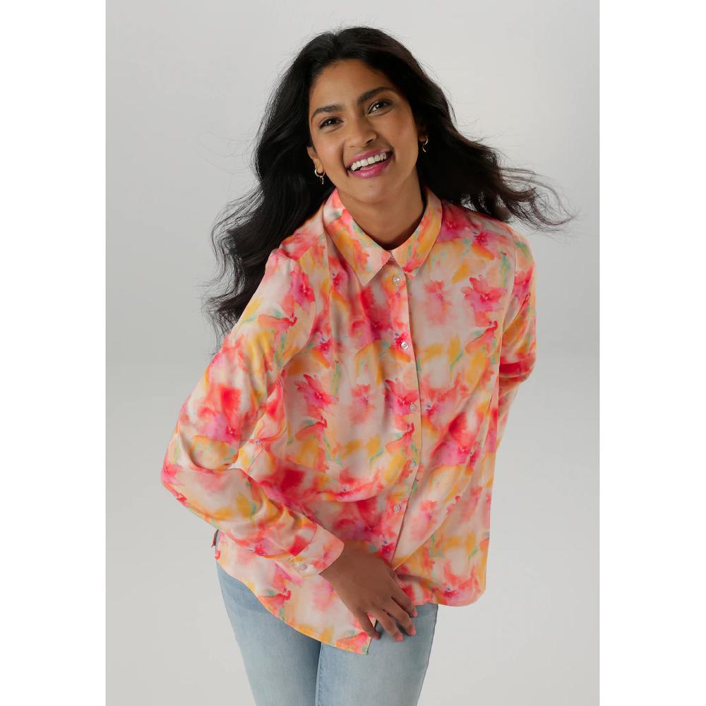 Aniston SELECTED Hemdbluse mit frischen und farbenfrohen Batikdruck - NEUE KOLLEKTION