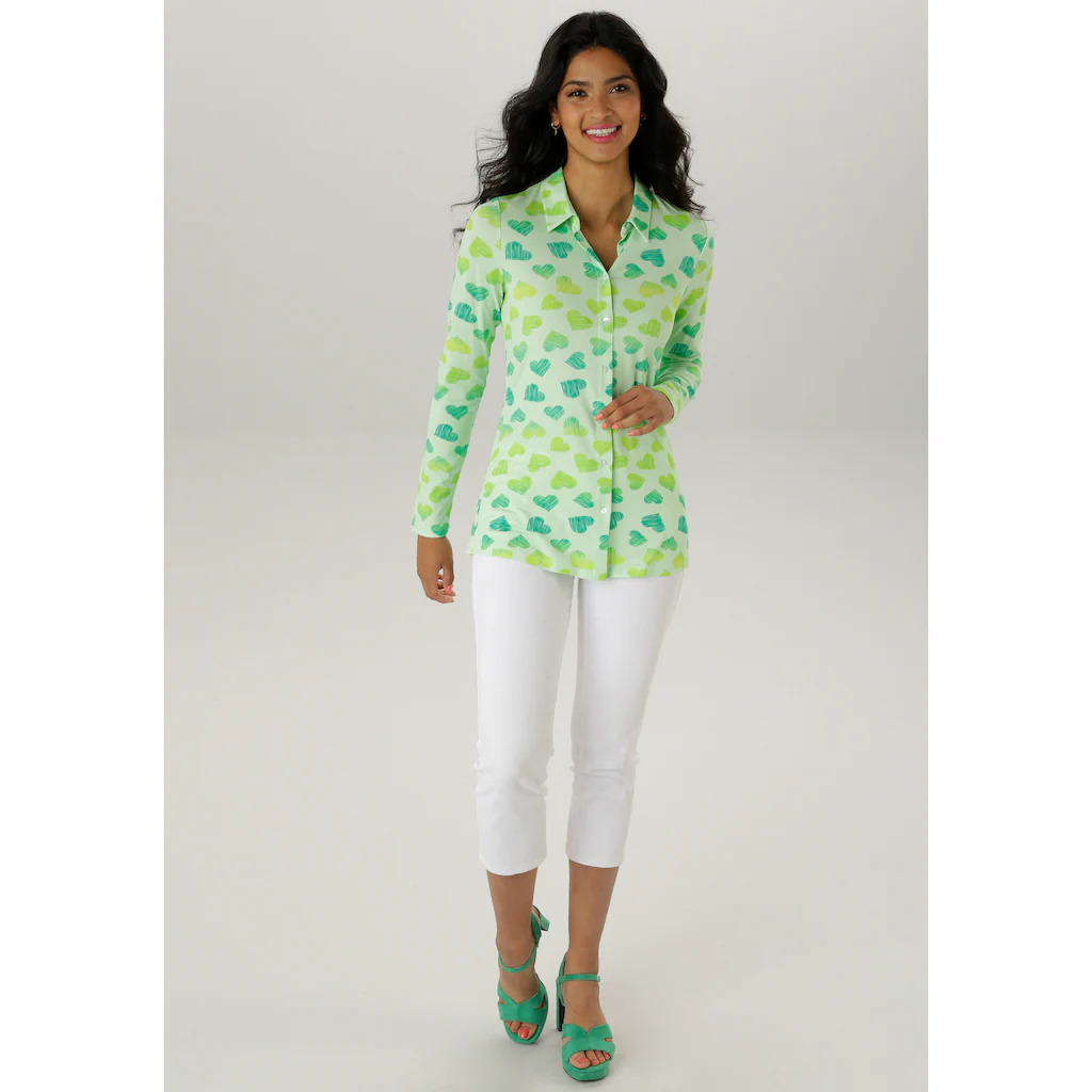 Aniston SELECTED Hemdbluse Mit Herzen-Druck Allover - NEUE KOLLEKTION