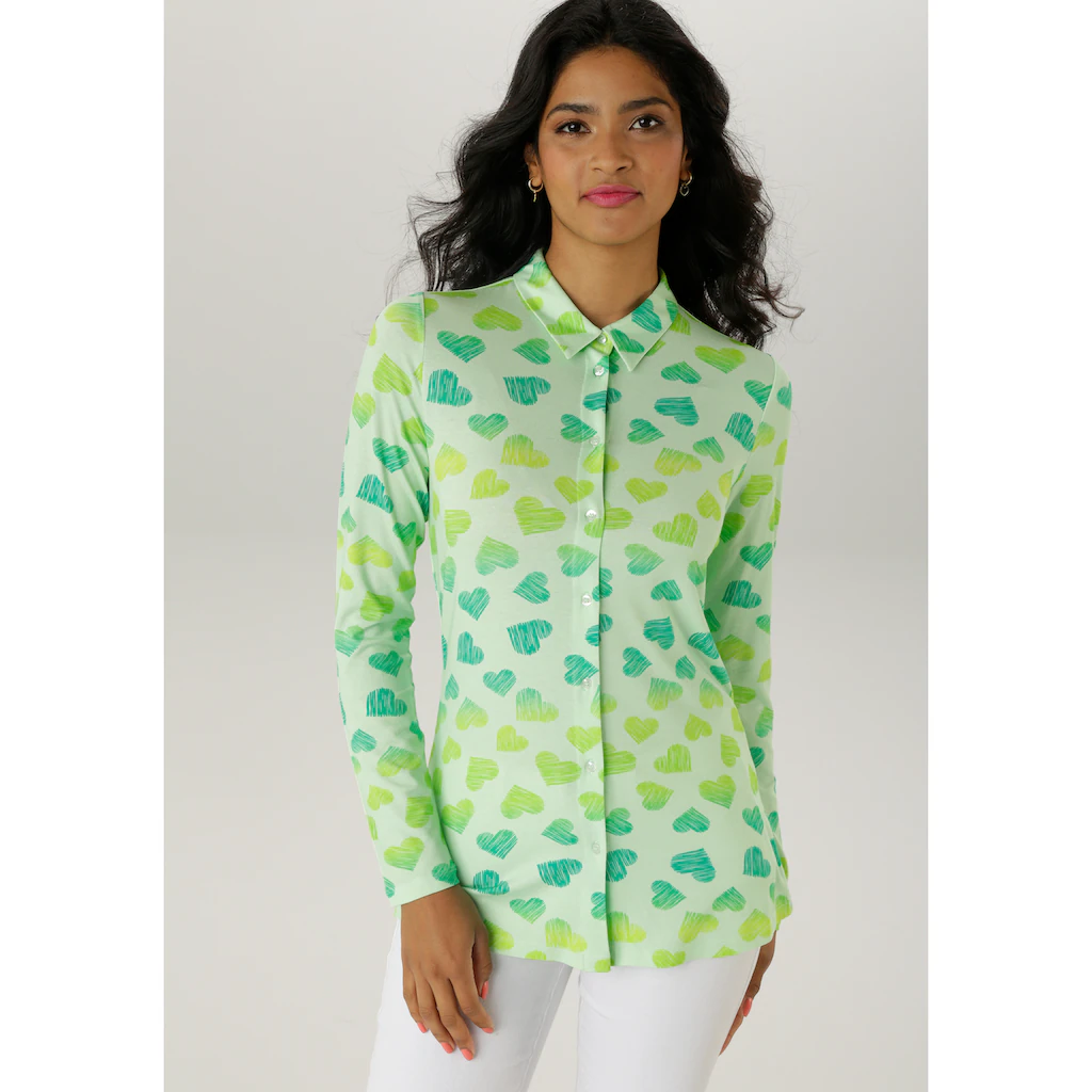 Aniston SELECTED Hemdbluse mit Herzen-Druck allover - NEUE KOLLEKTION