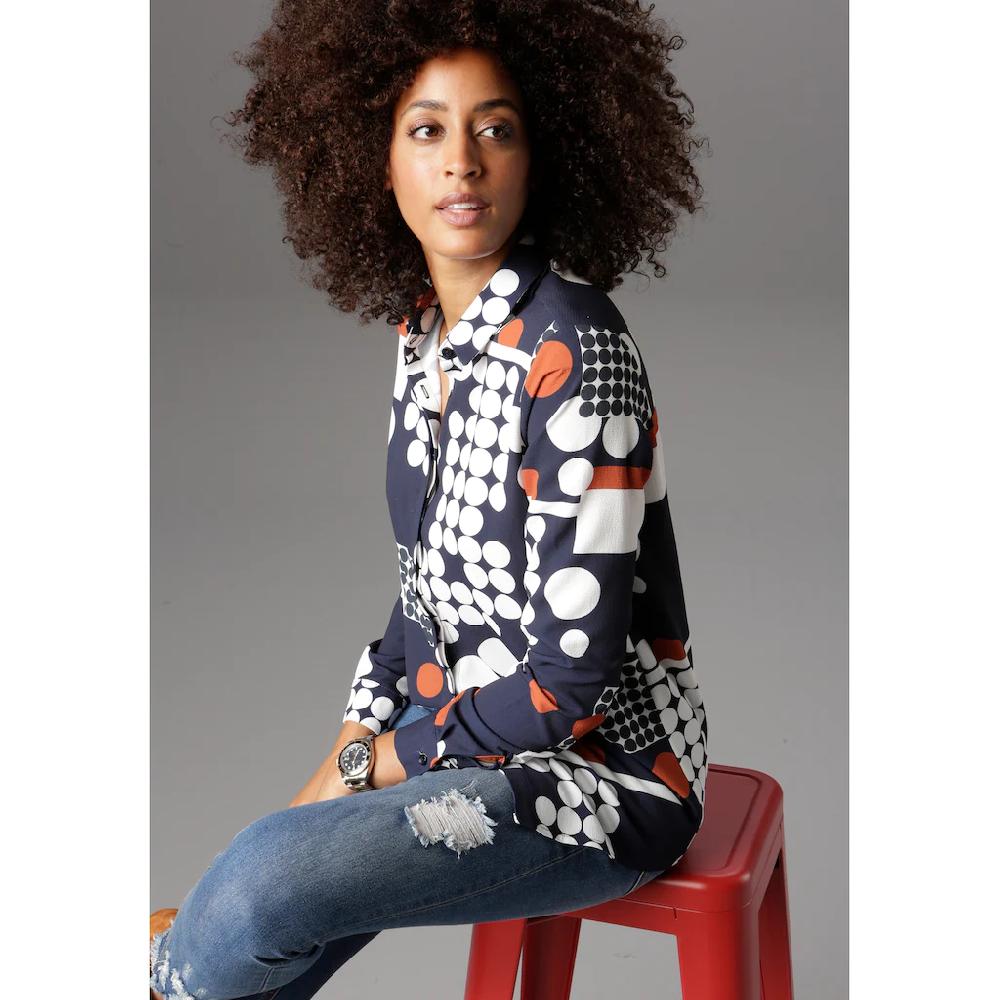 Aniston SELECTED Hemdbluse mit modernem Punkte-Druck