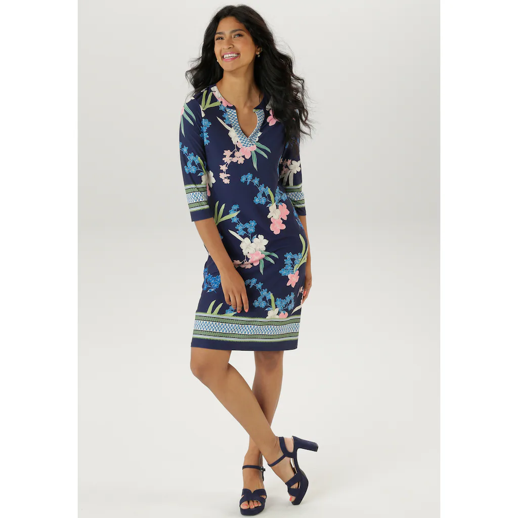 Aniston SELECTED Jerseykleid mit modisch gemusterter Zickzack Bordüre - NEUE KOLLEKTION