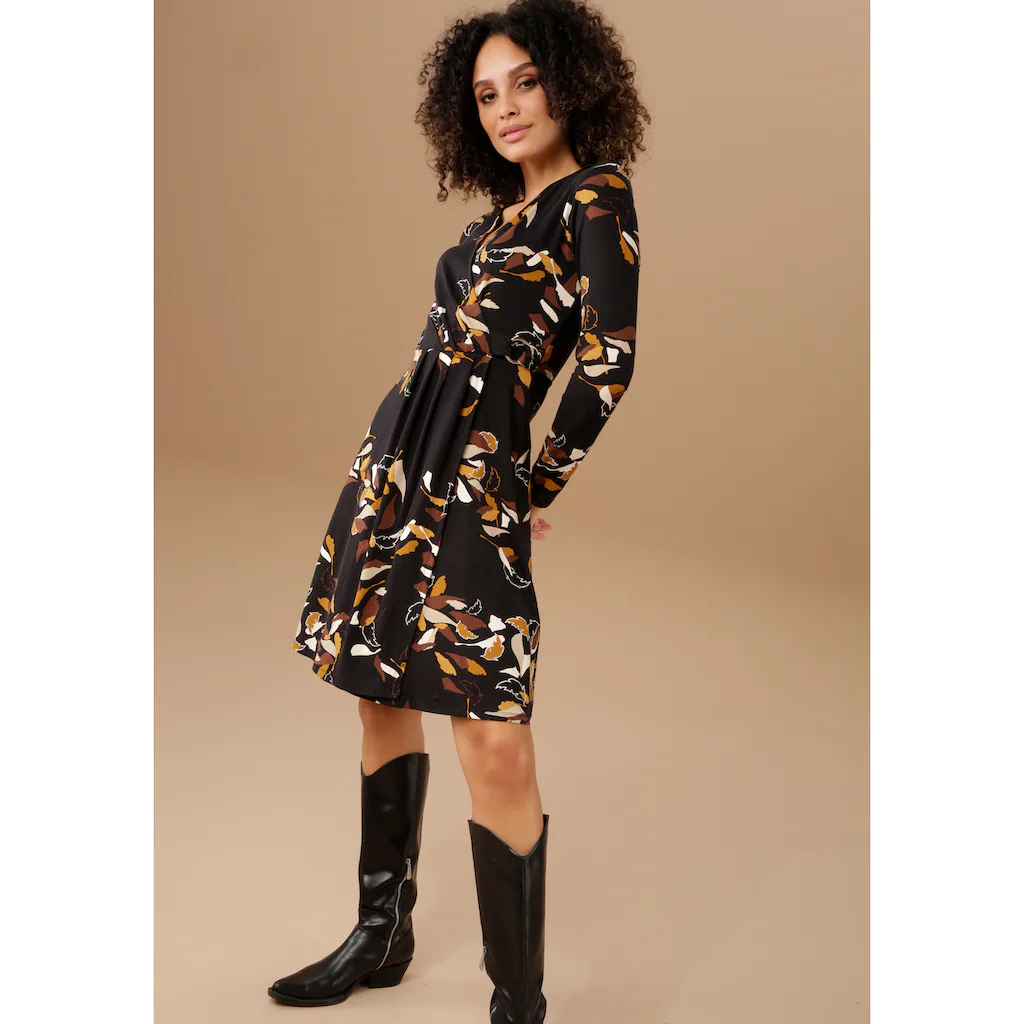 Aniston SELECTED Jerseykleid mit silberfarbenem Zierring am Wickel-Ausschnitt