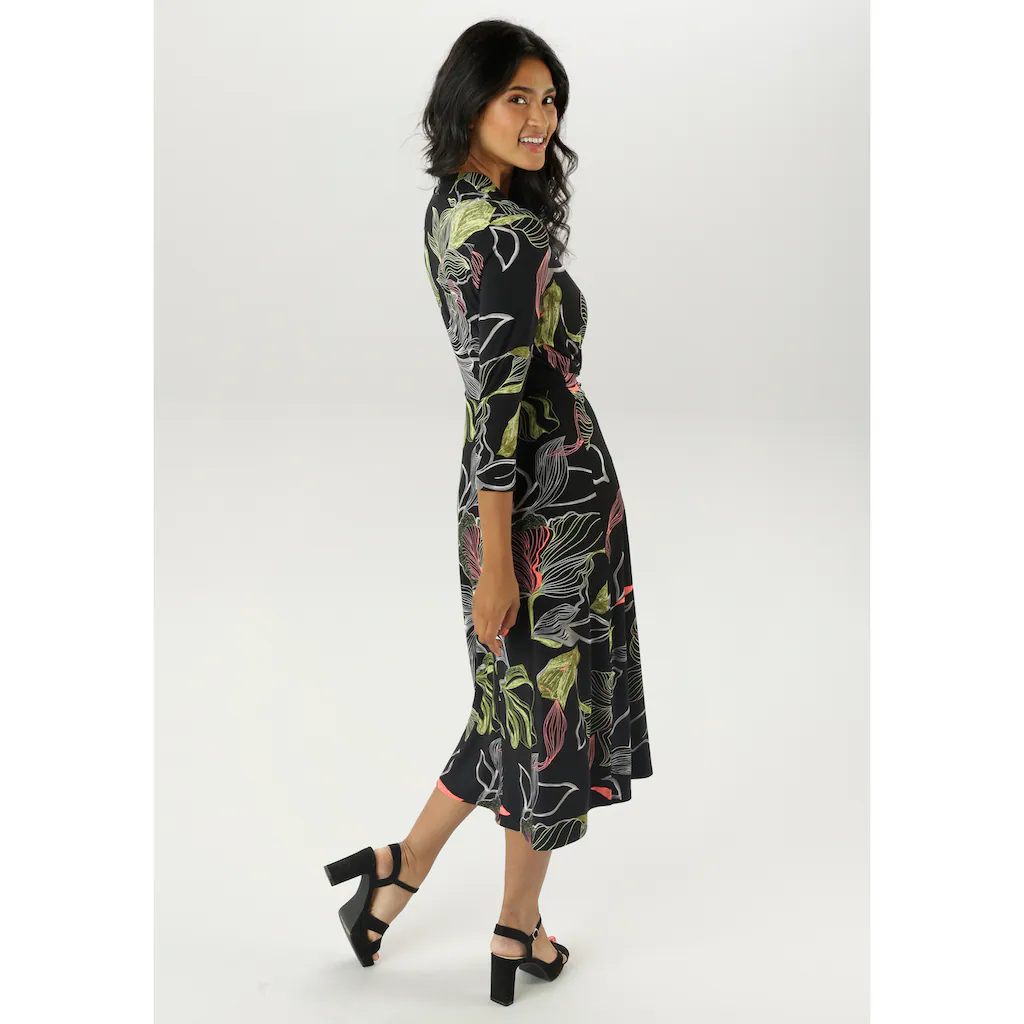 Aniston SELECTED Jerseykleid Mit V-Ausschnitt In Wickeloptik Und Bindedetail - NEUE KOLLEKTION