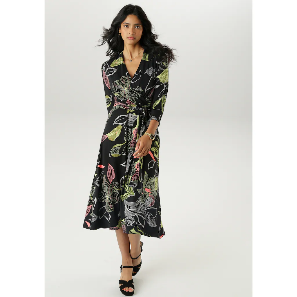Aniston SELECTED Jerseykleid mit V-Ausschnitt in Wickeloptik und Bindedetail - NEUE KOLLEKTION
