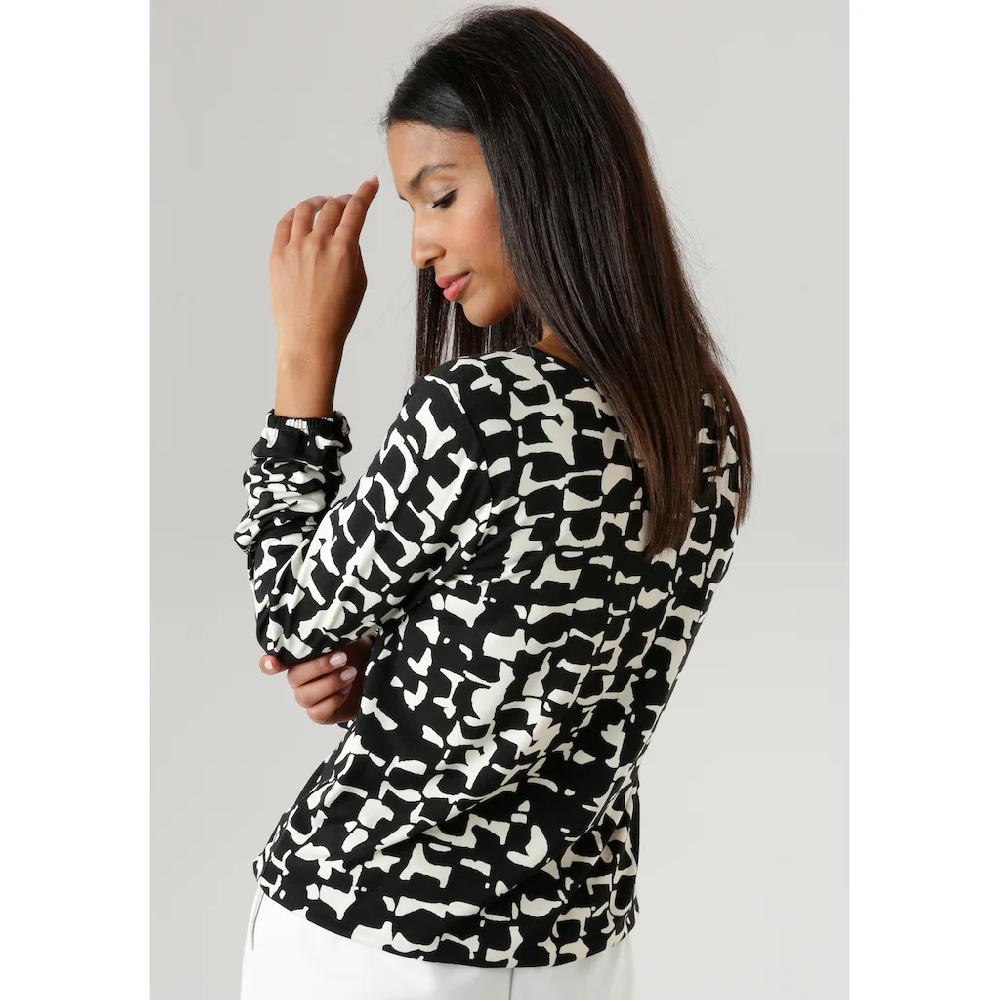 Aniston SELECTED Langarmshirt Mit Allover-Druck Zierstäbchen Und Cut Out