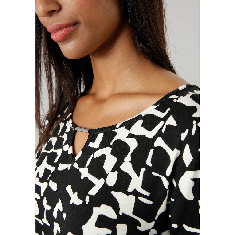 Aniston SELECTED Langarmshirt Mit Allover-Druck Zierstäbchen Und Cut Out