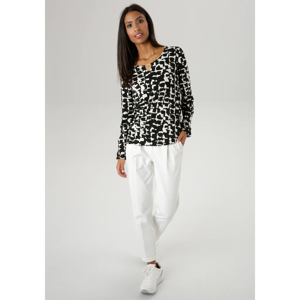 Aniston SELECTED Langarmshirt Mit Allover-Druck Zierstäbchen Und Cut Out