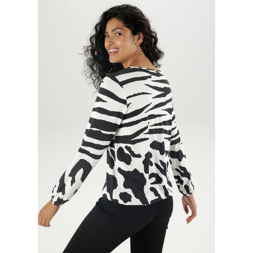 Aniston SELECTED Langarmshirt Mit Cut-Out Schmuckelement Und Animal-Prints