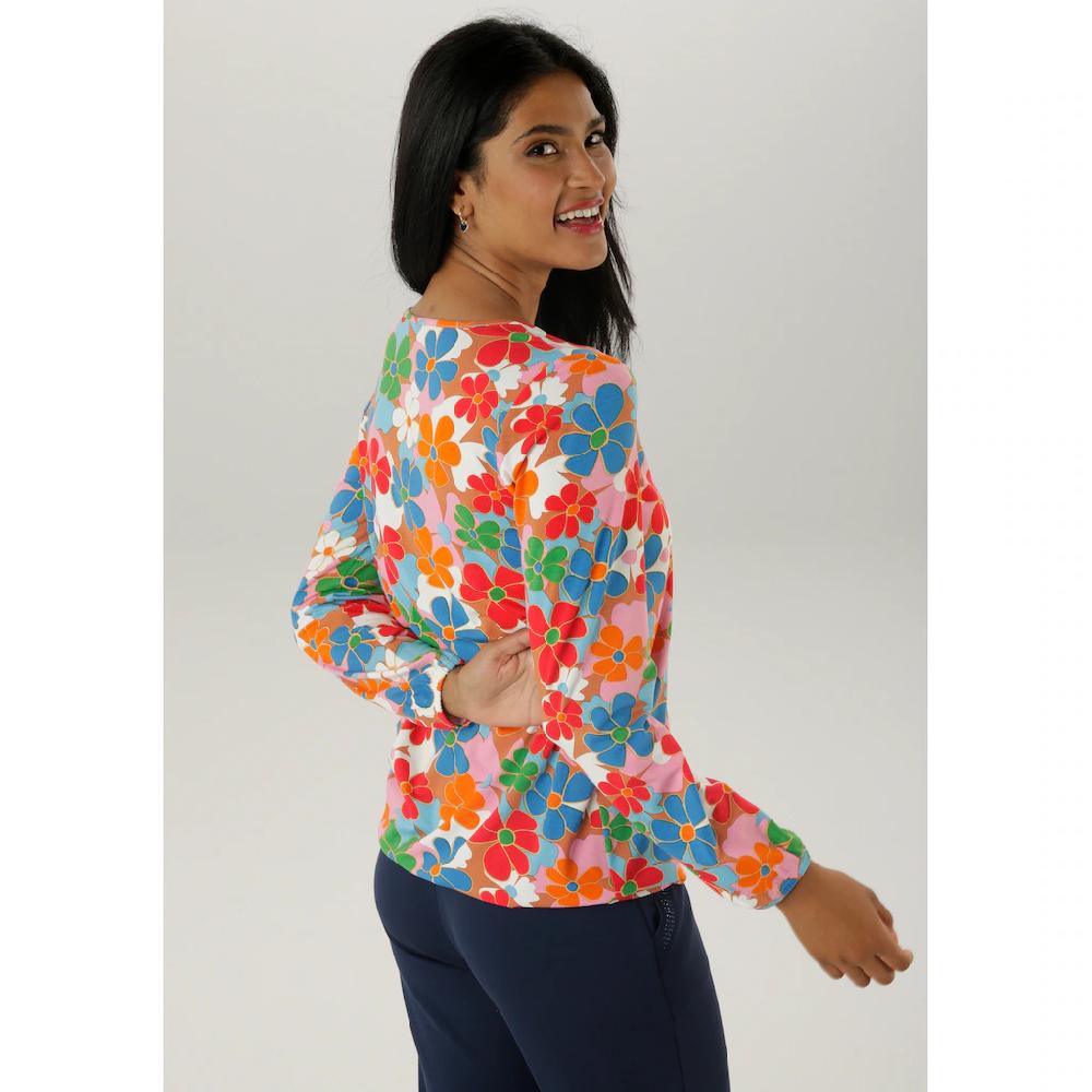 Aniston SELECTED Langarmshirt Mit Cut-out Und Farbenfrohem Blütendruck - NEUE KOLLEKTION