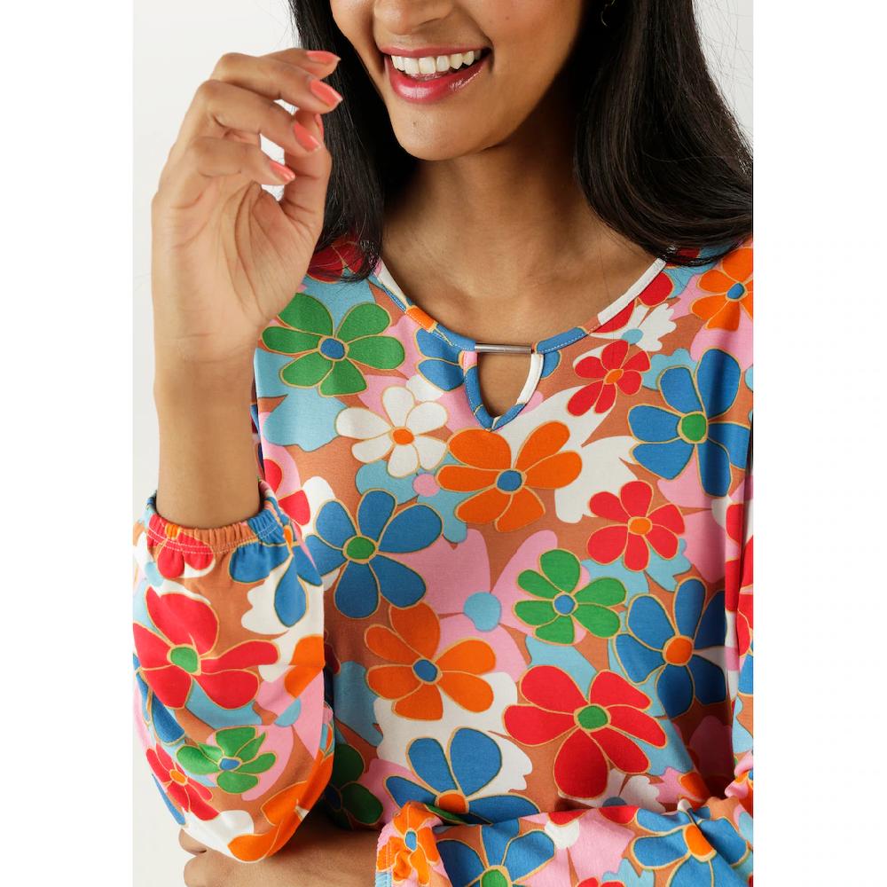 Aniston SELECTED Langarmshirt Mit Cut-out Und Farbenfrohem Blütendruck - NEUE KOLLEKTION