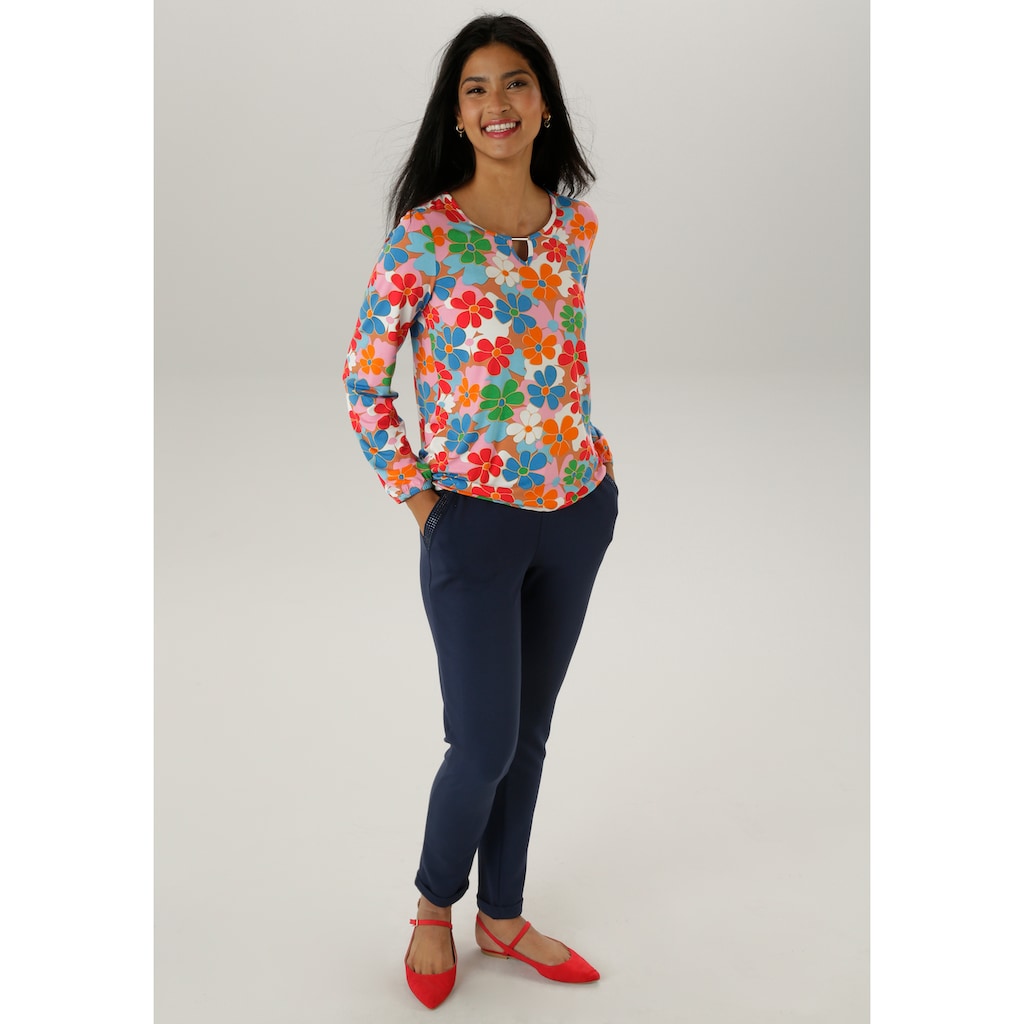 Aniston SELECTED Langarmshirt Mit Cut-out Und Farbenfrohem Blütendruck - NEUE KOLLEKTION