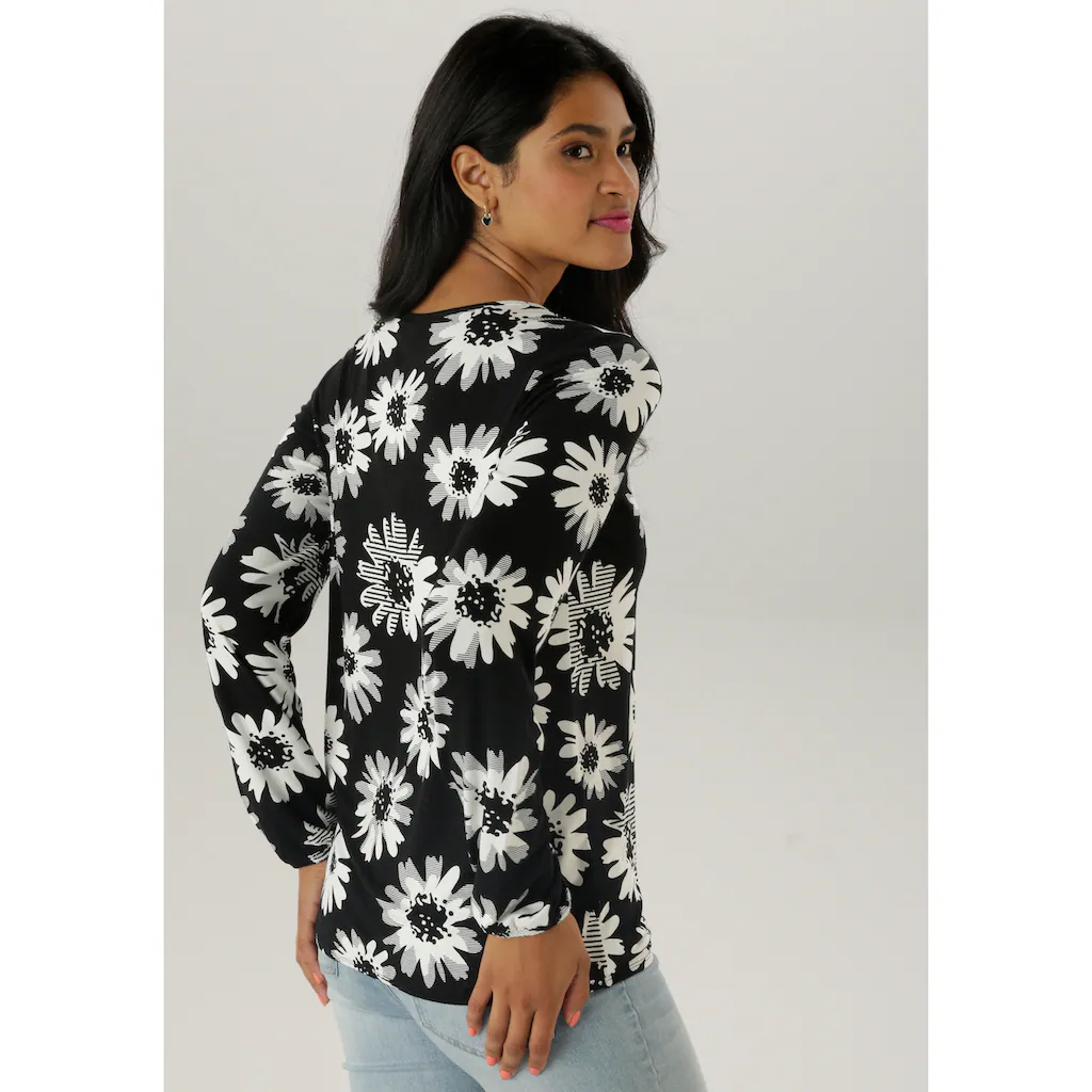 Aniston SELECTED Langarmshirt Mit Cut-out Und Phantasievollem Blumenmuster - NEUE KOLLEKTION