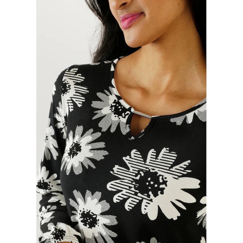 Aniston SELECTED Langarmshirt Mit Cut-out Und Phantasievollem Blumenmuster - NEUE KOLLEKTION