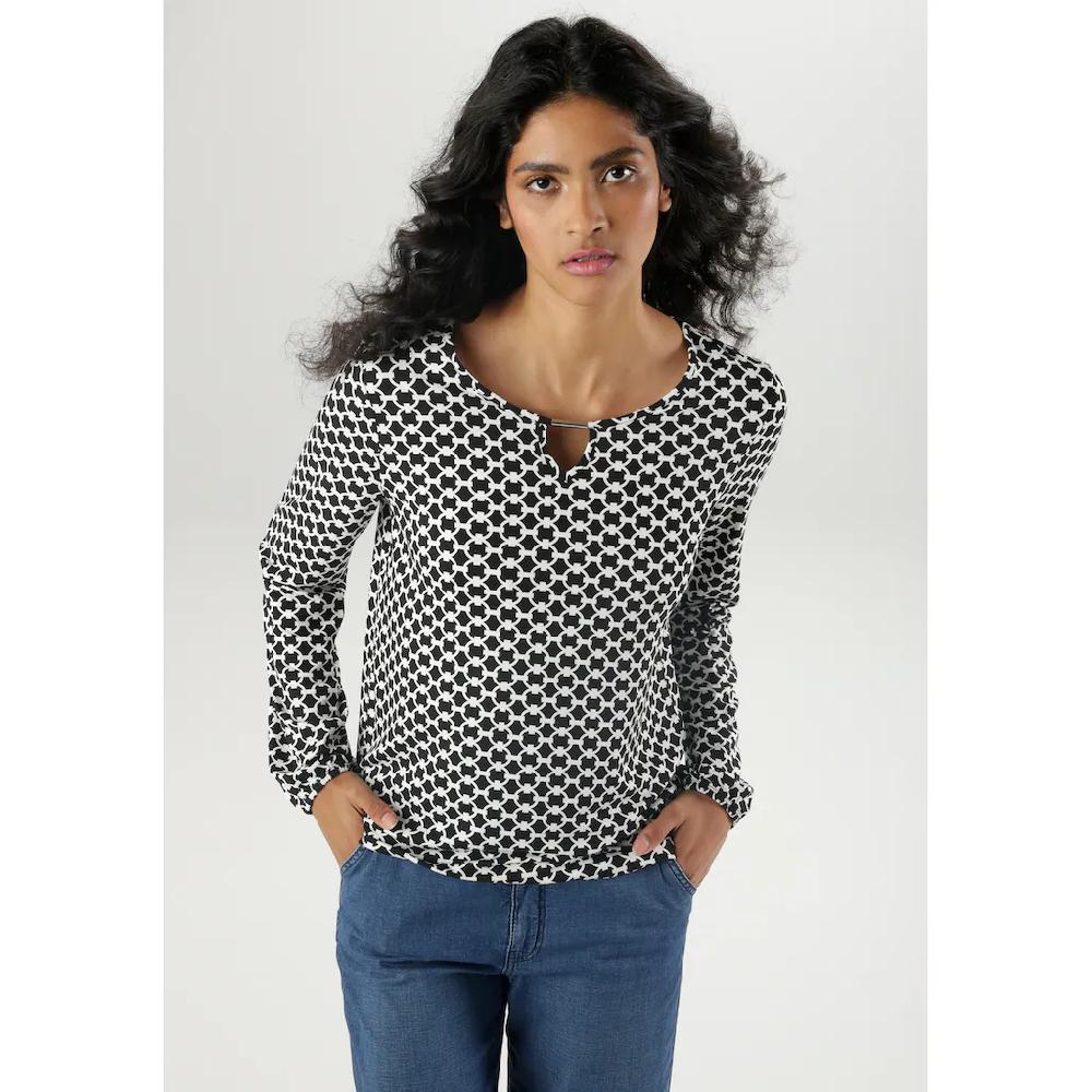 Aniston SELECTED Langarmshirt mit Schmuckstäbchen und Cut-Out am Ausschnitt