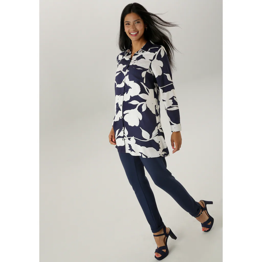 Aniston SELECTED Longbluse Mit Attraktiver Musterung Und Krempelbaren Ärmeln - NEUE KOLLEKTION