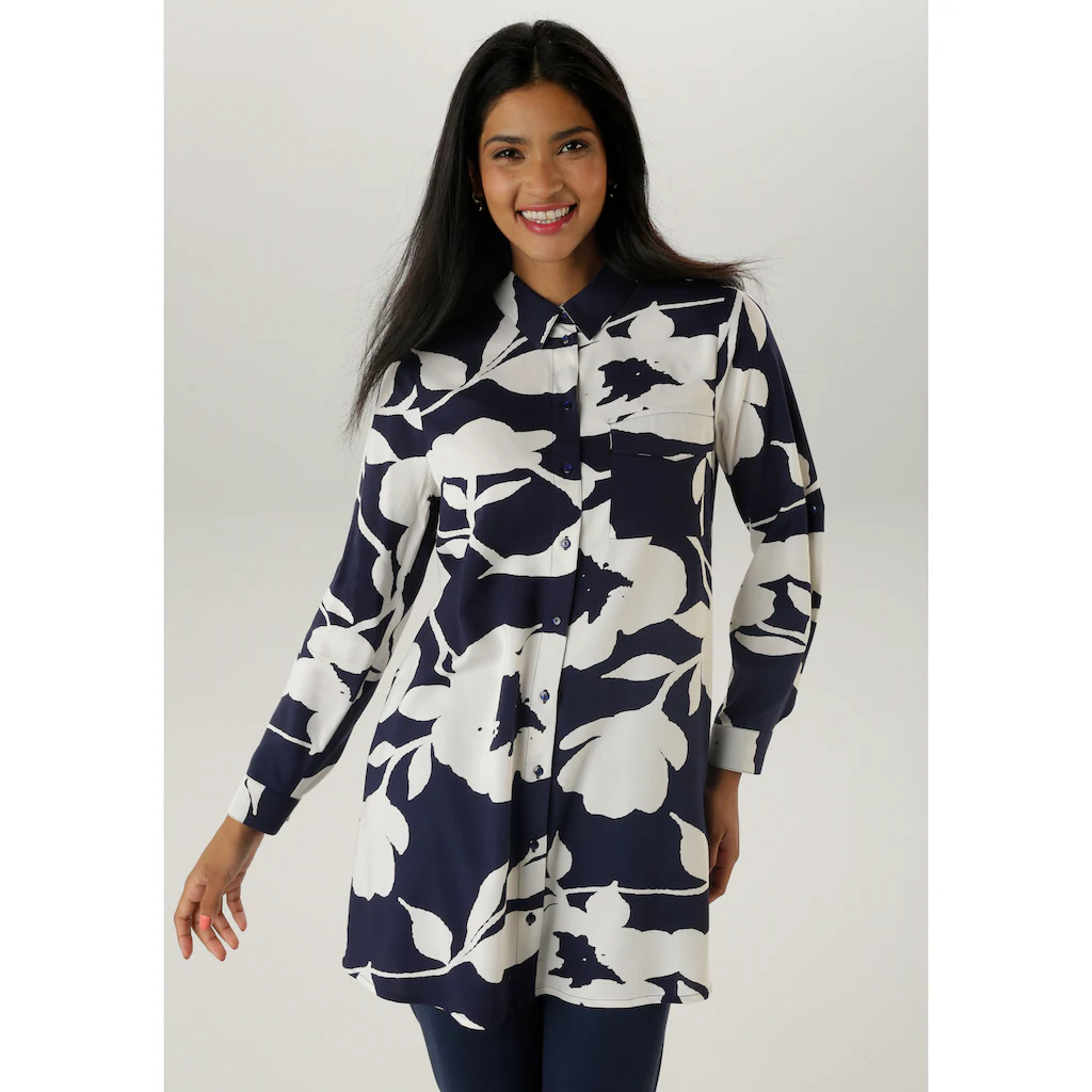 Aniston SELECTED Longbluse mit attraktiver Musterung und krempelbaren Ärmeln - NEUE KOLLEKTION