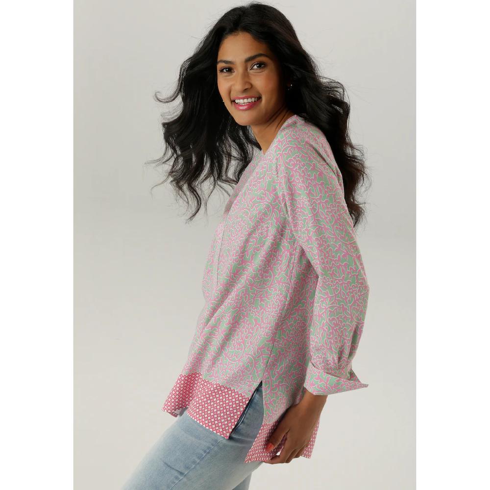 Aniston SELECTED Longbluse Mit Rankenmusterung Und Bordürendruck Am Saum - NEUE KOLLEKTION